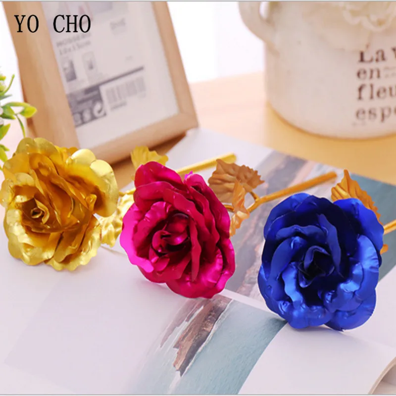 YO CHO DIY Gold Foil Rose Flower Mother\'s Day Gift Wedding Flower Home Decoration Valentine\'s Day Gift  Gold Rose for Girlfriend