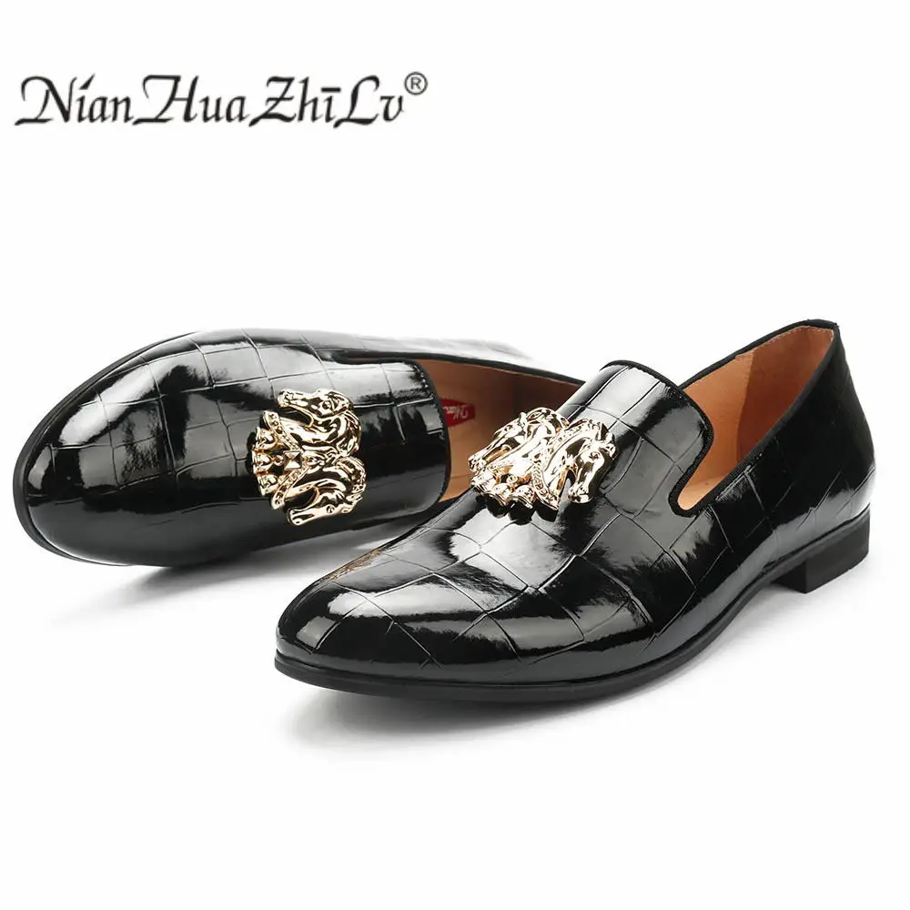 New Fashion Stone Finish Leather Men Loafers And Gold Constellation Buckle Men Shoes Birthday Party And Wedding Men\'s Flats