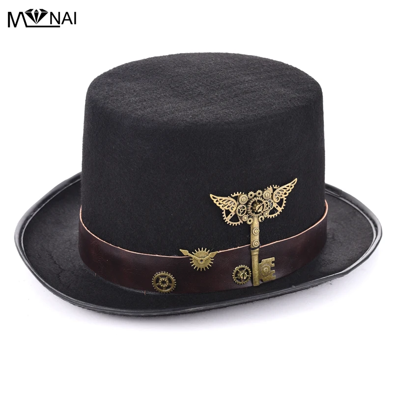 

Gothic Top Hat Steampunk Gears Keys Decor Sombreros Hats Headwear Retro Trilby Hats Party Costumes Accessory