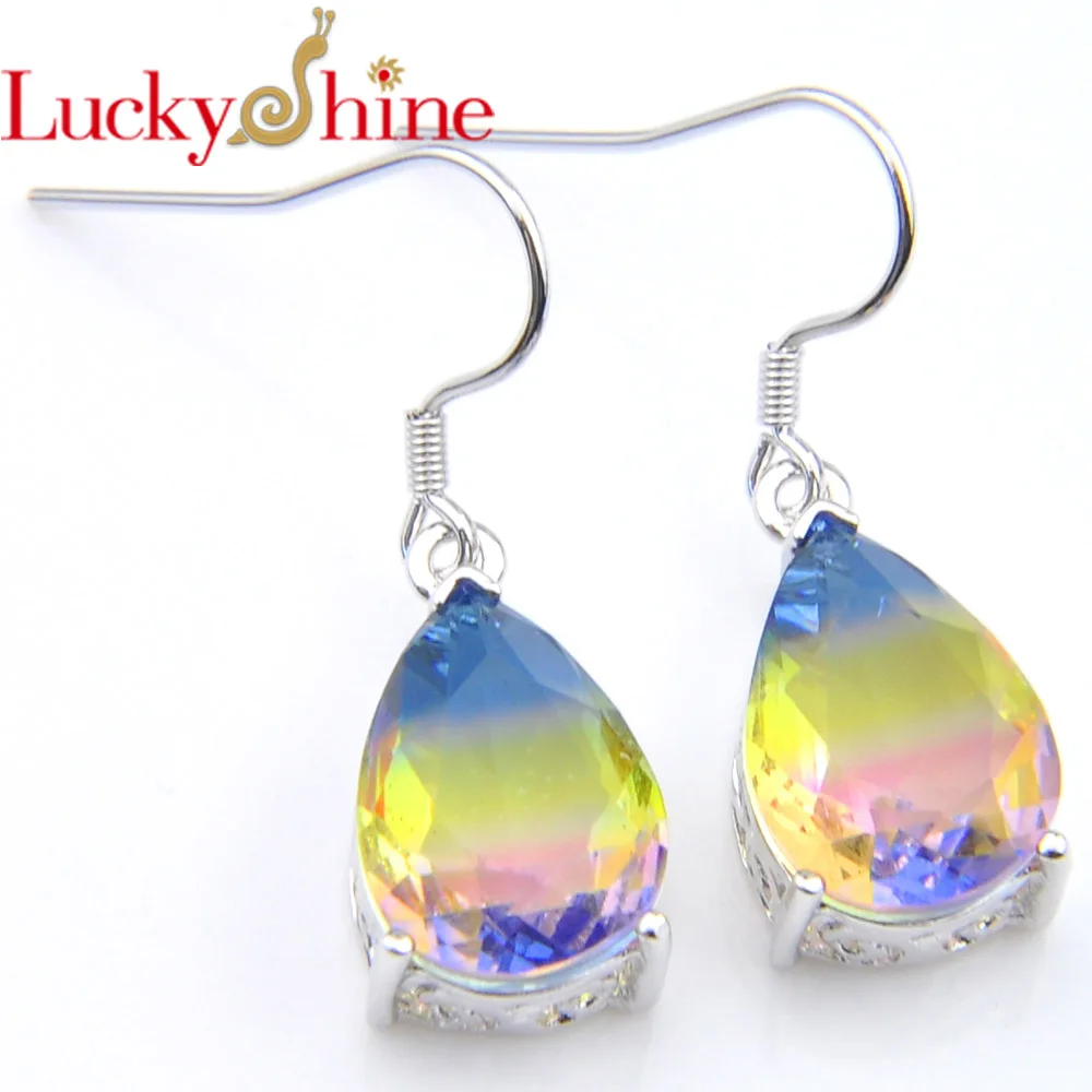 Новинка luckyshine, модный топ, градиентный турмалин, капли, Кристалл циркония, серебро, подарок на помолвку, серьги-подвески для женщин, ювелирные изделия
