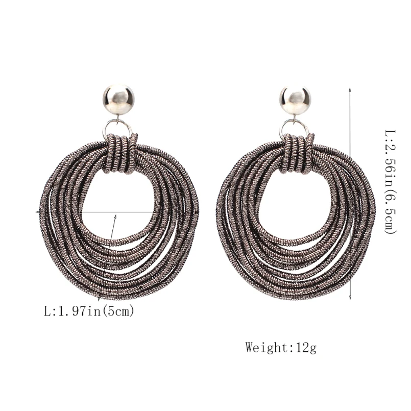 MANILAI Vintage Metal Round Multilayer Dangle Earrings Women Fashion Bohemian Circular Statement Big Earrings Party Jewelry Rope