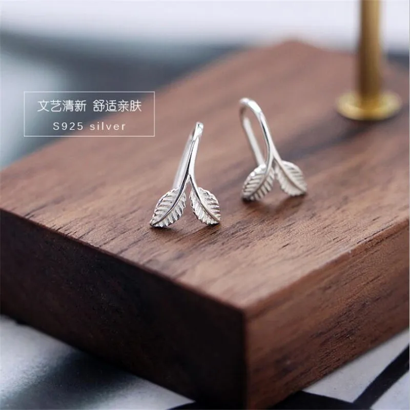 Creative Fashion Sweet Spring Fresh 925 Sterling Silver Jewelry Beautiful Leaves Germination Hook Women Dangle Earrings E294