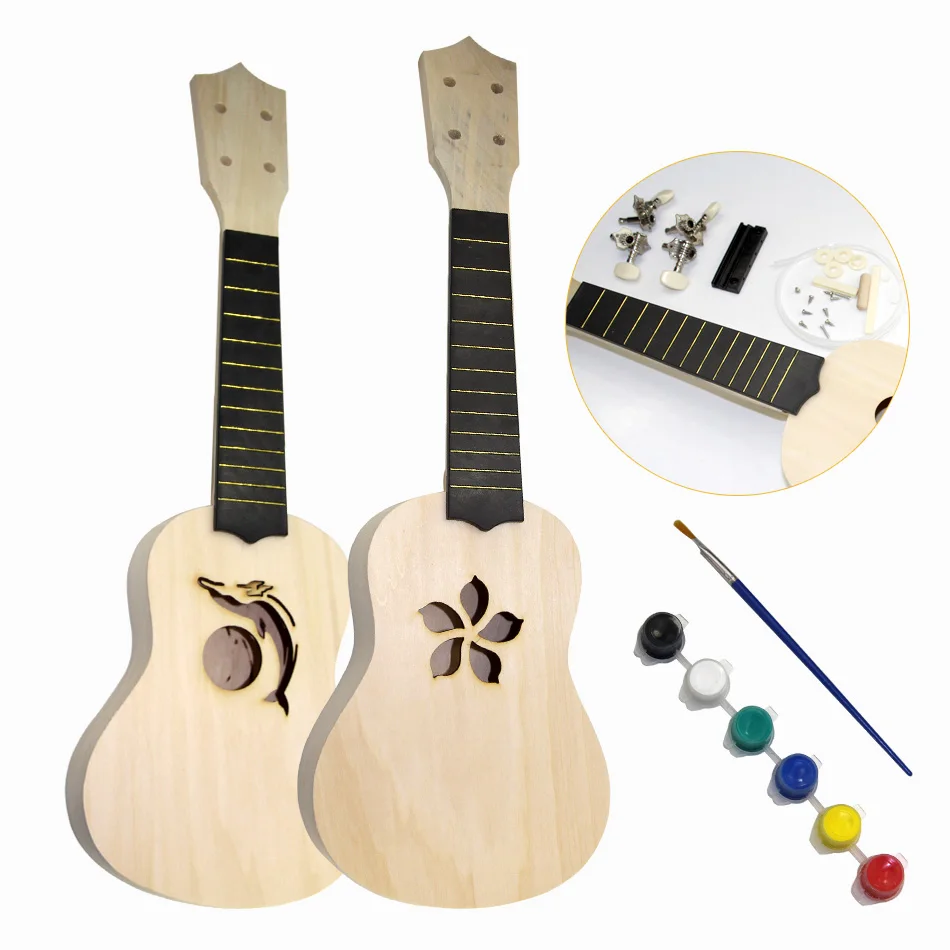 21 Inch Simple and Fun DIY Ukulele DIY Kit Tool Hawaii Guitar Handwork Support Painting Children's Toy Assembly for Amateur