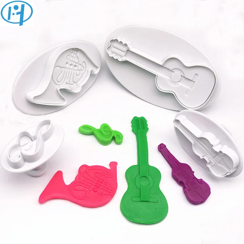 4pcs Musical Instrument Cello Violin Tuba Music Note Plastic Plunger Cutter Cookie Embossing Cake Decorating Tool fondant mold