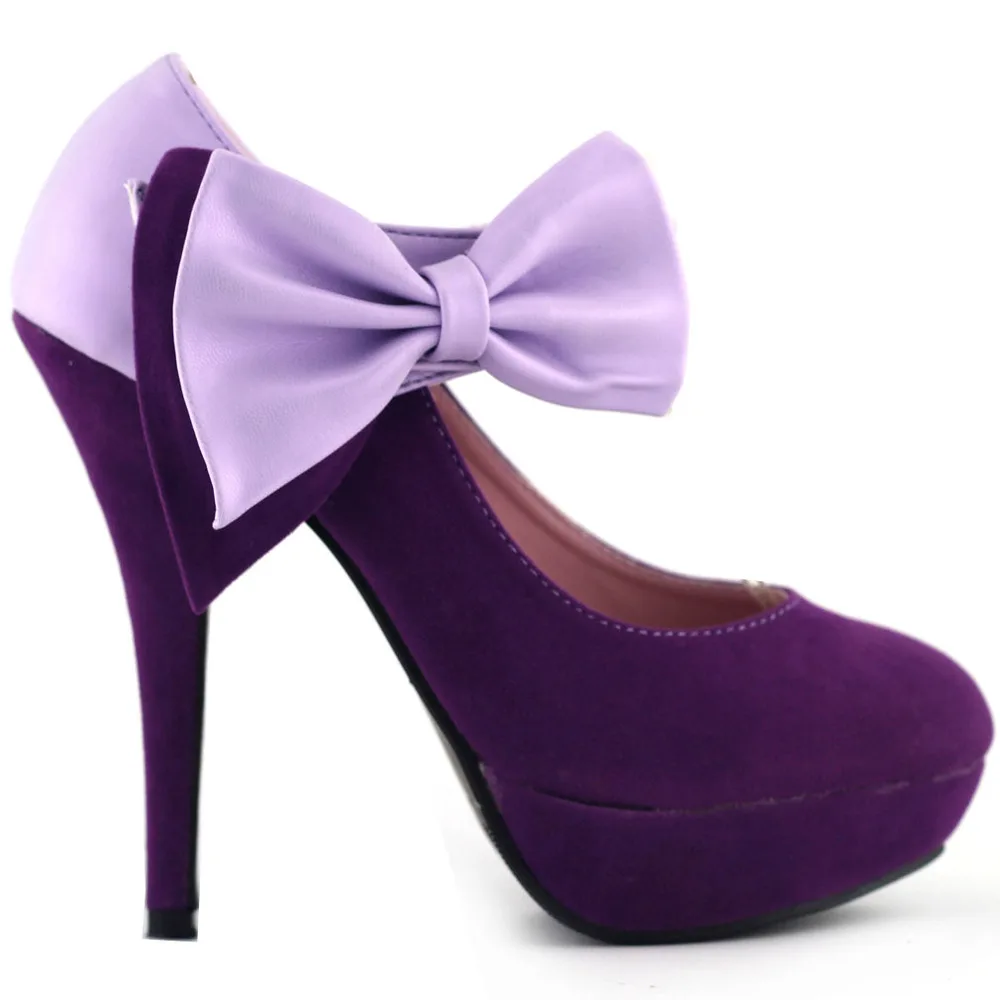 

LF30412 Ladies Sexy Bow Ankle Strap Suede Stiletto Platform High Heel Pumps Party Shoes