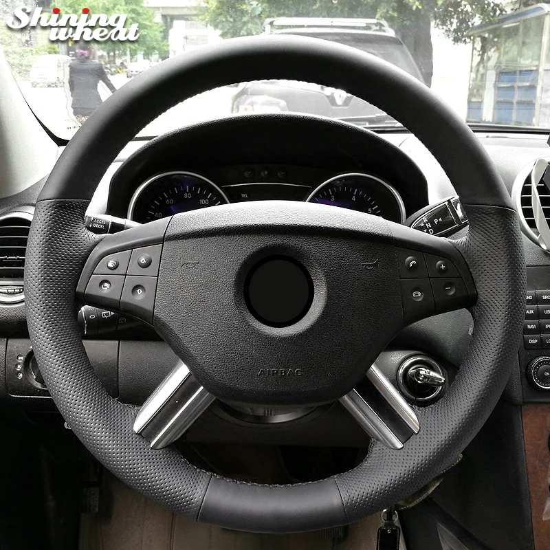 

Shining wheat Black Leather Steering Wheel Cover for Mercedes Benz M-Class ML350 ML500 2005 2006 GL-Class GL450 2006-2009