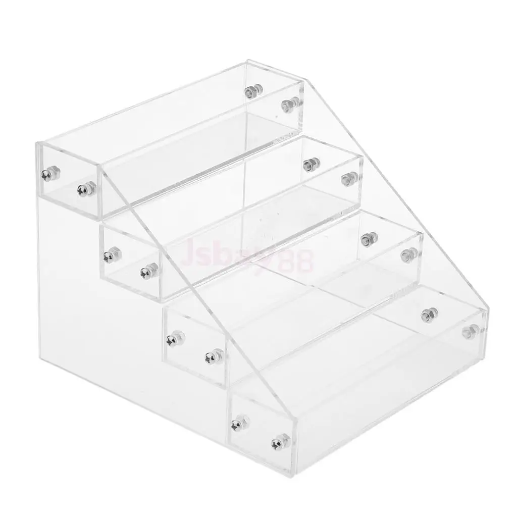 Soporte acrílico transparente de 4 niveles para maquillaje, organizador de esmalte de uñas, estante de mesa para mostrador, soporte para barra de labios, 20 botellas