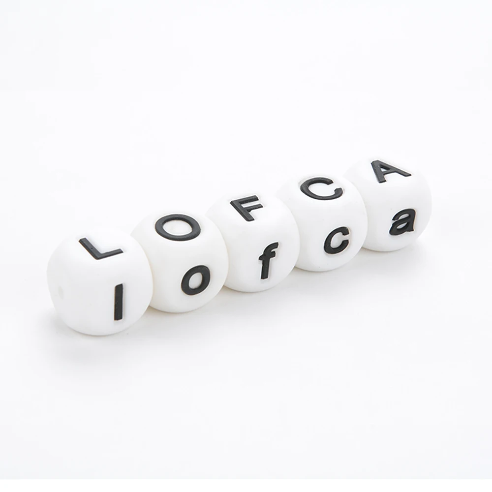 LOFCA 10 peças contas de letras de silicone do alfabeto contas de dentição mordedor de qualidade alimentar 16mm letras em inglês enfermagem do bebê para dentição