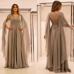 Plus Size Mother Of The Bride Dresses A-line V-neck Chiffon Appliques Beaded Formal Groom Long Mother Dresses For Wedding