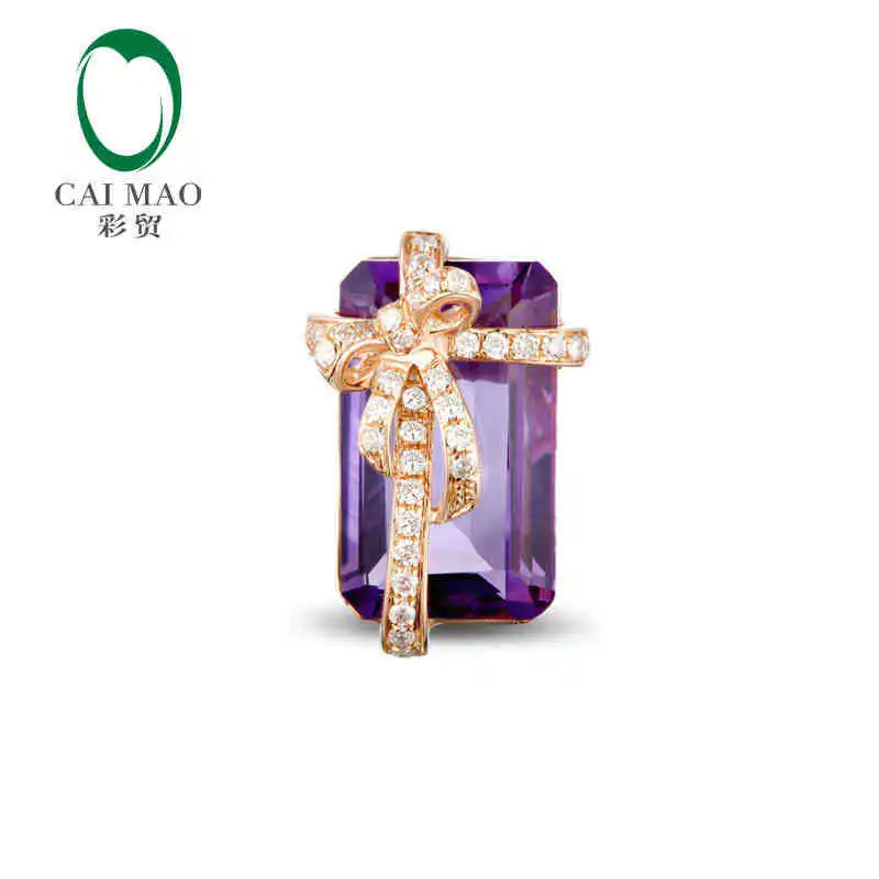 

CaiMao 14KT/585 Rose Gold 5.25ct Natural IF Amethyst & 0.18ct Full Cut Diamond Engagement Gemstone Pendant Jewelry bow-knot