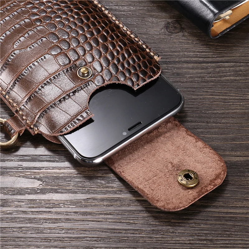 Wrist Men Genuine Leather Case Mobile Phone Waist Bag Wear Belt Verticle Waist Bag for ASUS ZenFone Max M1 ZB555KL