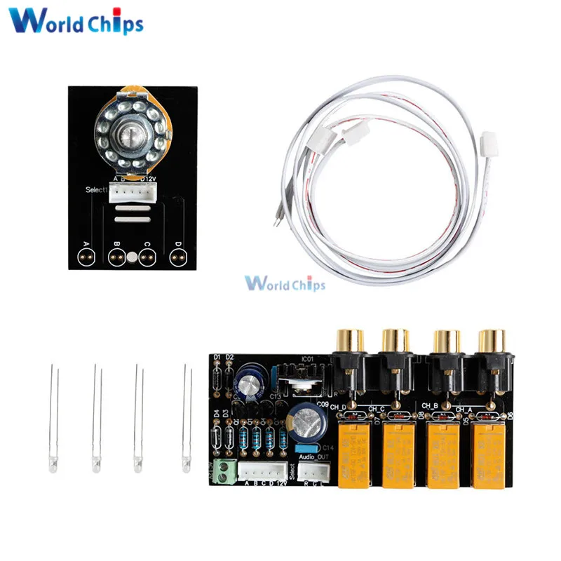 Double-sided 4 Channel Stereo Audio Input Signal Selector Relay Board Signal Switching Amplifier Board RCA For Speakers DIY