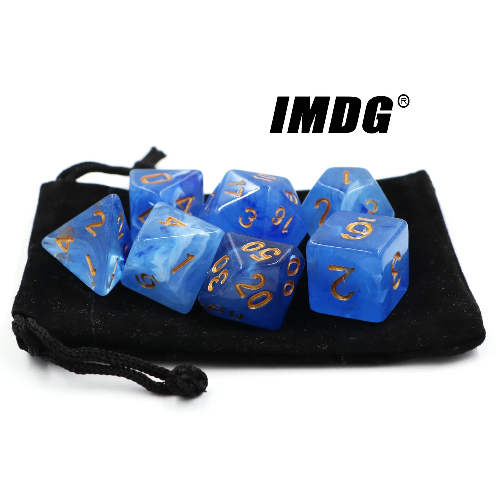 IMDG 7pcs/set Creative RPG Game Dice Polyhedron Acrylic Dice DND Drawing Digital Game Dice with Bag