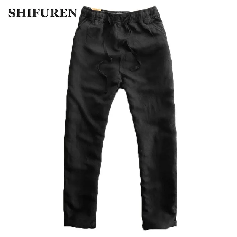 

SHIFUREN Lightweight Breathable Cotton Linen Pants Elastic Waistband Drawstring Trousers Casual Straight Pants Plus Size M-XXXL