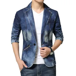 Chaqueta vaquera ajustada para hombre, traje informal de un solo botón, Blazer de marca, novedad de 2022