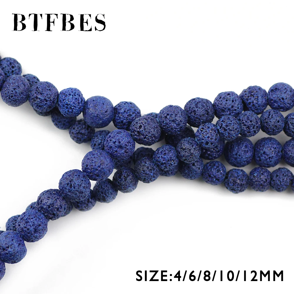 BTFBES Dark Blue Lava Beads Volcanic Rock Hight Quality Natural Stone 4 6 8 10 12mm Beads For Jewelry Making Bracelet DIY Ball