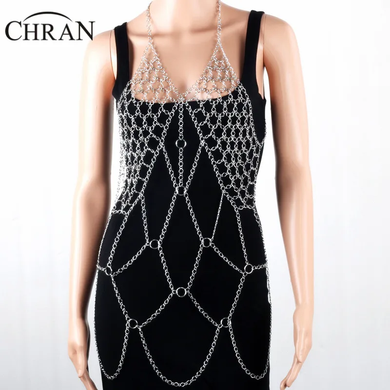 

Chran Beach Chain Bra Dress Halter Harness Necklace Chainmail Outfit Lingerie EDM Wear WHP Party Ibiza Festival Jewelry CRBJ115