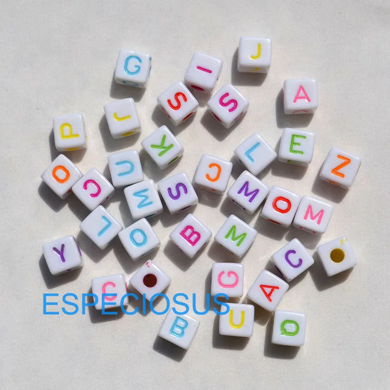 50pcs/lot DIY Children Jewelry Bracelet Department Acrylic Beads 10MM Square Shape Alphabet Letter Beads Fluorencent Mix Color
