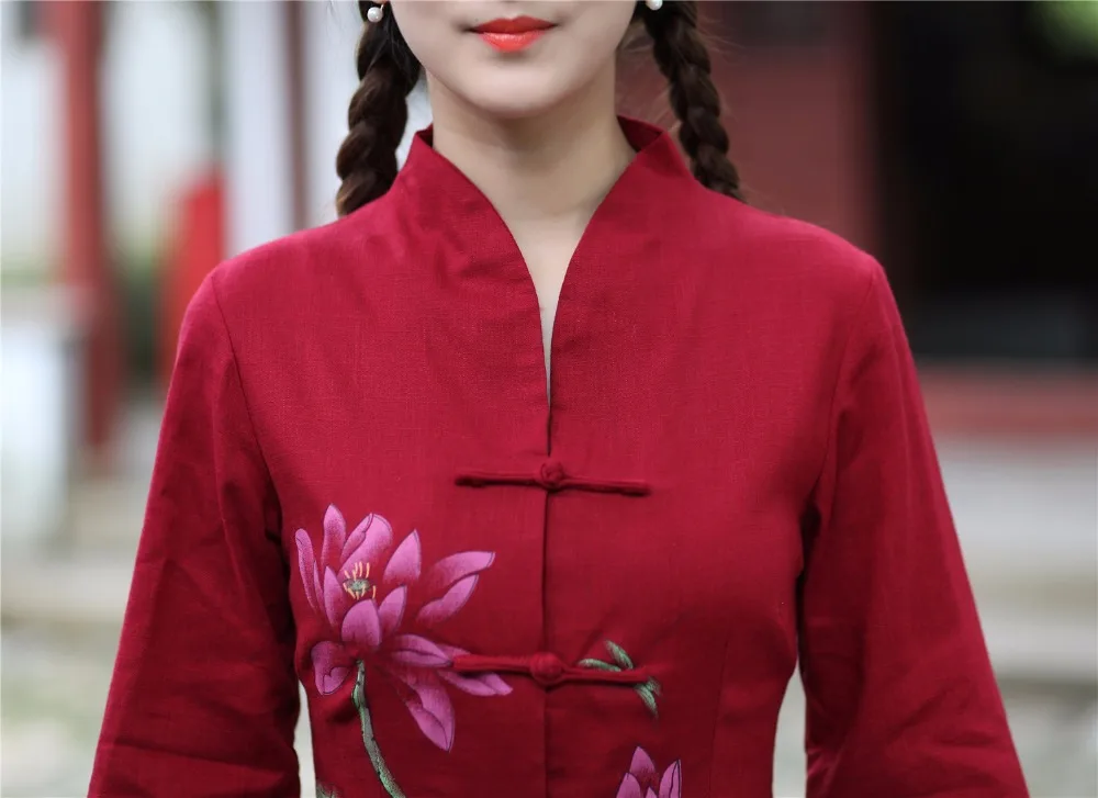 Shanghai Story Chinese Traditional Top Flower Printed Cheongsam Tops Bracelet Sleeve Shirt for Women Chinese Blouse 3 Color