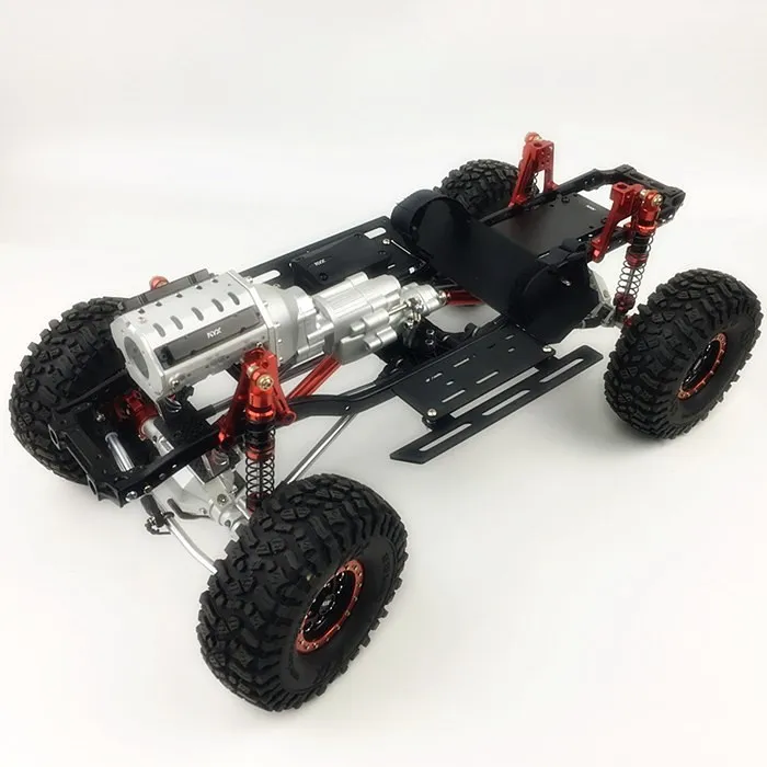 KYX Racing V8 Engine Motor 2 Speed Gearbox + Axle Servo Mount + Modified Battery Tray Set for 1/10 RC Crawler Car Axial SCX10 II