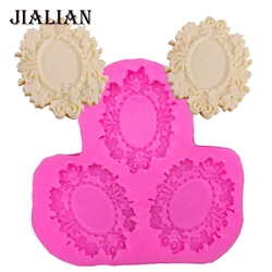 Lace photo frame chocolate Party cake decorating tools DIY flower fondant silicone mold Stick Cookware Bar Non Stick T0267