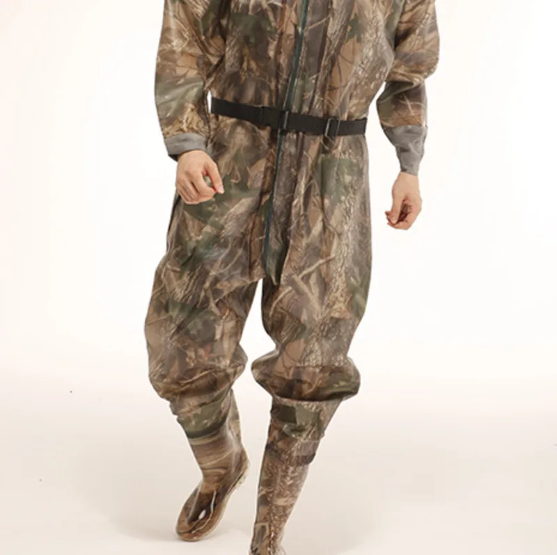 Thicken Waterproof Whole Body Fishing Wear-resisting Waders Pants with Boots Camouflage Men Women Wading Trousers HW067