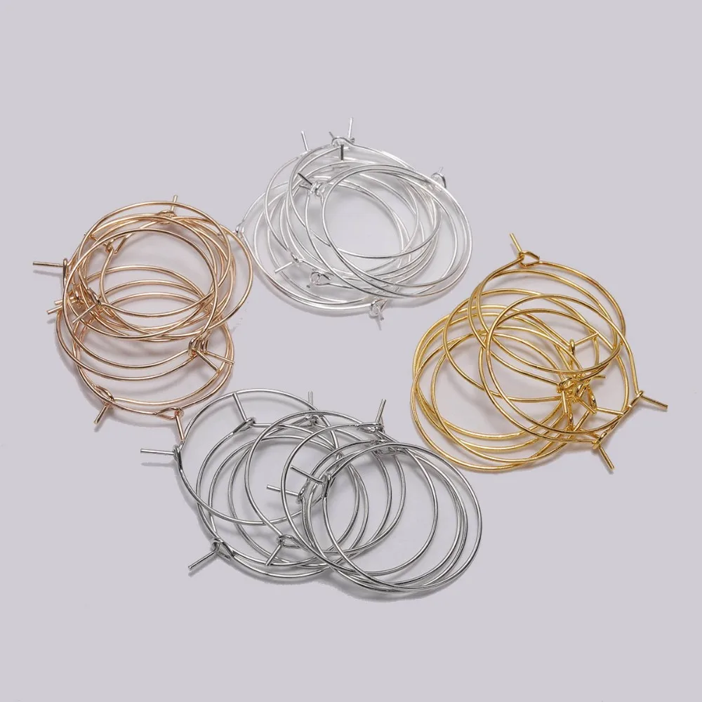 15 20 25 30 35mm Gold/Rhodium/KC Gold Metal Big Circle Wire Hoops Earrings Supplies For Jewelry Findings Accessories