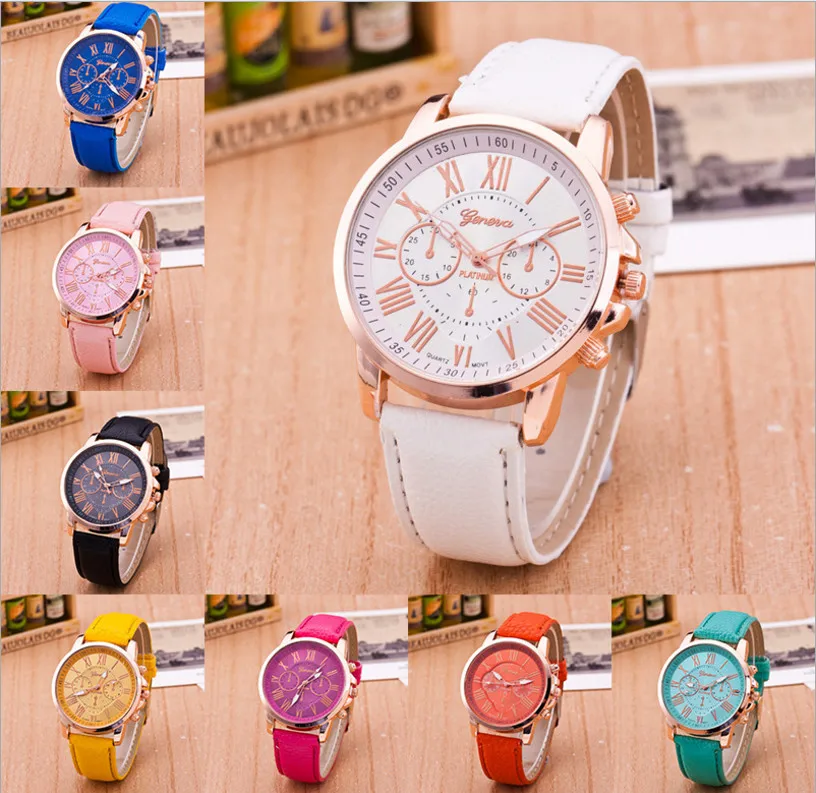 New Fashion Geneva watch Ladies Brand Leather Band Watch Quartz for Women watch waterproof Acc009