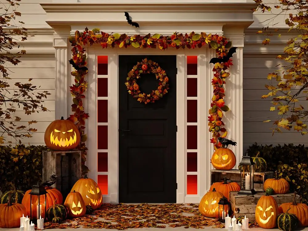 Capisco background for photo studio Halloween pumpkin decoration door leaves candles photography backdrop photobooth photocall