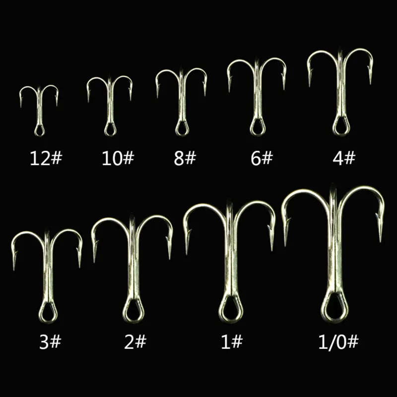 High Carbon Steel Treble Hook White Nickle Fishhook Sharp Barbed Fishing Hooks 1# 1/0# 2# 4# 6# 8# 10# 12#  Lot 10 Pieces