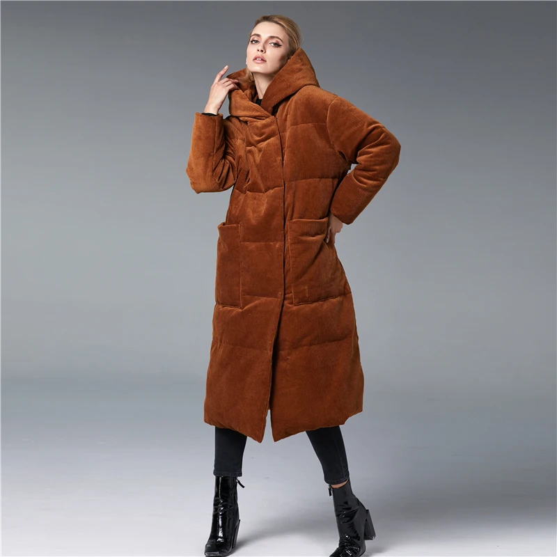 5XL fashion Winter velvet fabric over the knee longer real duck down coat female hooded double breasted warm down coat wq116