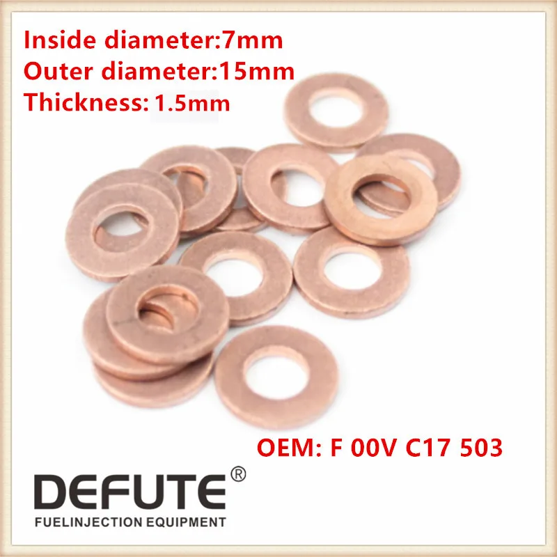 100 pieces F00VC17503 Injector Copper Rings Washer Shims Size 7*15*1.5(mm) Thickness 1.5mm Injection Heat Shield F 00V C17 503