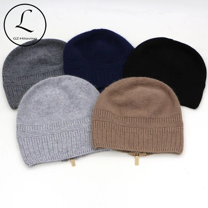 

Adjusted Skullies Beanies Warm Winter Knitted Hats With Zipper Striped Hat Fur Lady Hedging Cap Natural Fur Vrouwen Muts 6906