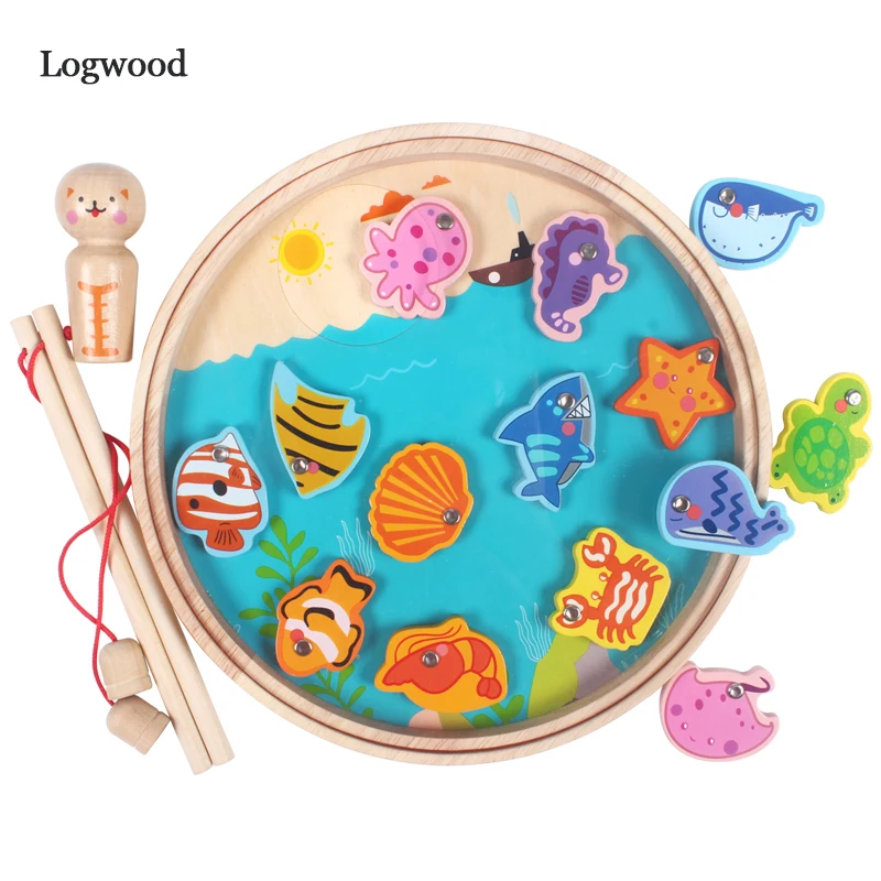 

Kids Wooden digital magnetic Fishing Game 3D Puzzle Educational toys for children children's games Fish toy Magnet Fishing Toy