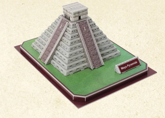 

Plastic 2-4 Years 3d Three-dimensional Jigsaw Puzzle Paper Fight Inserted Mayan Pyramid Building Models Diy Children Toy Cabin