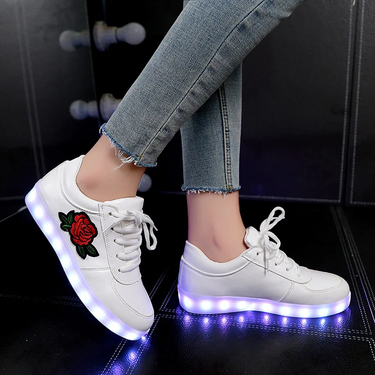 RayZing EUR30-44 Basket LED Shoes Casual Lovers Femme Kids Trainers Luminous Sneakers China style Rose Flower led sneakers