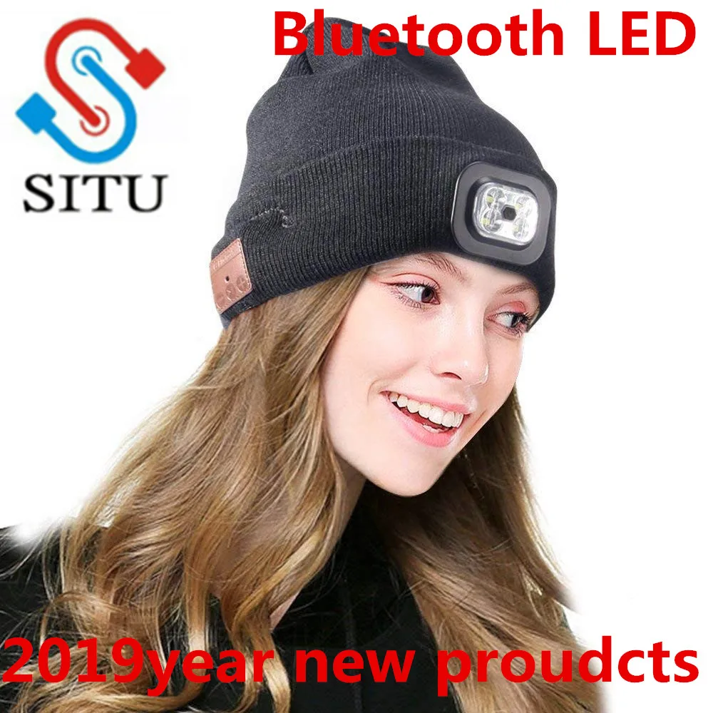 Anpress sem fio bluetooth gorro com farol led usb recarregável unisex boné musical para correr esqui caminhadas acampamento