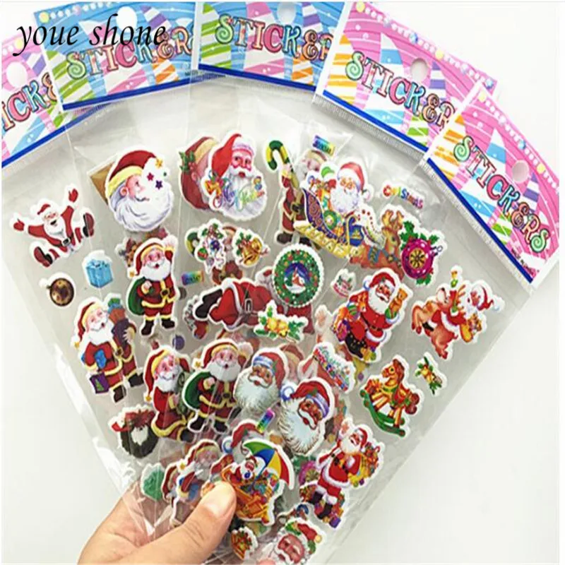 5pcs/lots 3D DIY Christmas Santa Claus stickers Self adhesive stereo bubble sticker Christmas gifts for children YOUE SHONE