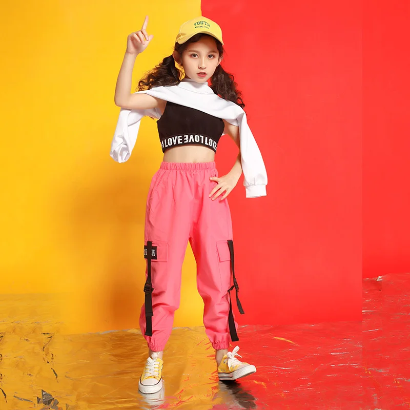 Children Cropped Sweatshirt Shirt Casual Pants Hip Hop Clothing Concert Jazz Dance Costume for Girls Ballroom Dancing Streetwear