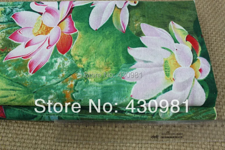 100*140cm linen cotton material for dress green lotus curtain tissu tecido ethnic fabric