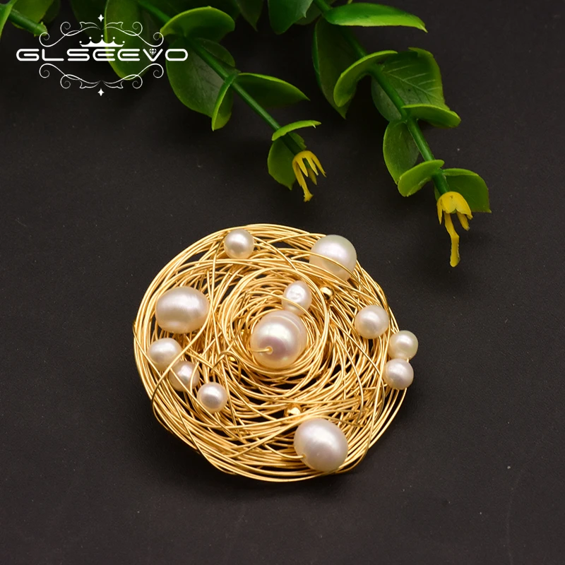 GLSEEVO Natural Fresh Water Baroque Pearl Brooches For Women Party Wedding Gift Pins And Brooches Luxury Fine Jewellery GO0331