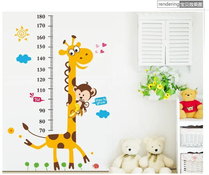 Free shipping Giraffe height  removeable PVC vinyle  wall stick  for  childre`s room kindergarten living room bedroom deco