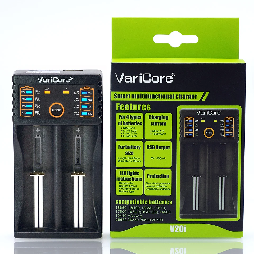 4PCS 3.7V 2500mAh 18650 li-ion battery+Pointed INR18650-25R 20A Flashlight battery +1PCS VariCore V20I Charger