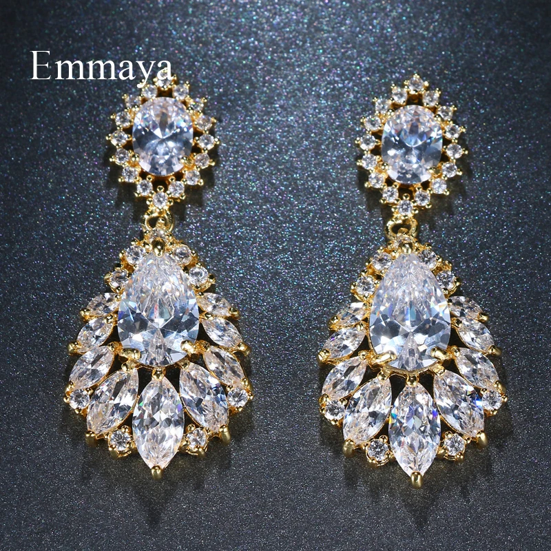 Emmaya Luxury 3 Colors Charm Shinny AAA Cubic Zirconia Dangle Earrings for Women Party Jewelry Best Gift