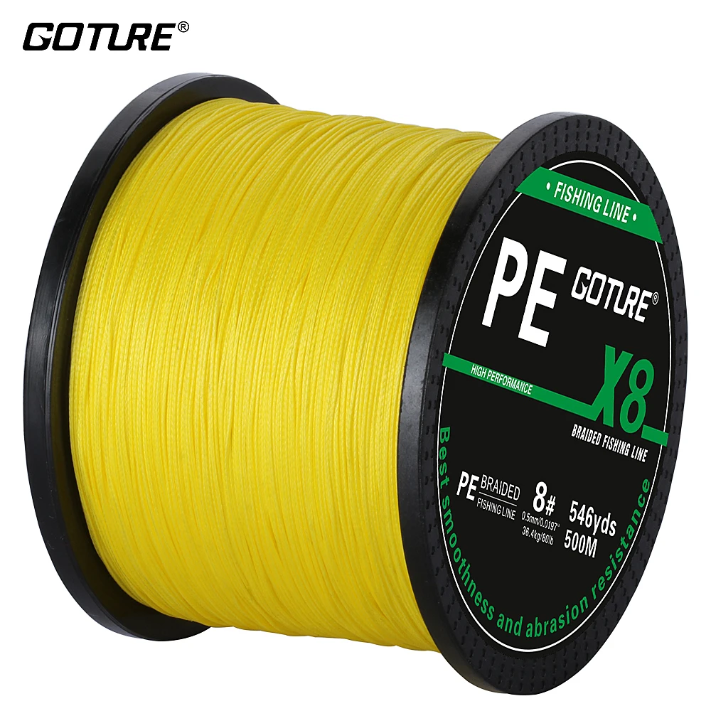 Goture Braided Fishing Line 500m 8 Strands Super Strong PE Line Multifilament 16lb 20lb 50lb 80lb Braid for Fishing Cord