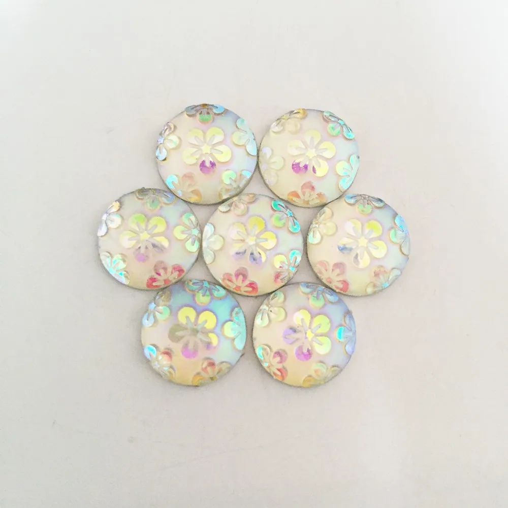 (60 pieces/lot) white AB round Resin flower Flatback scrapbook Wedding decoration Buttons D444