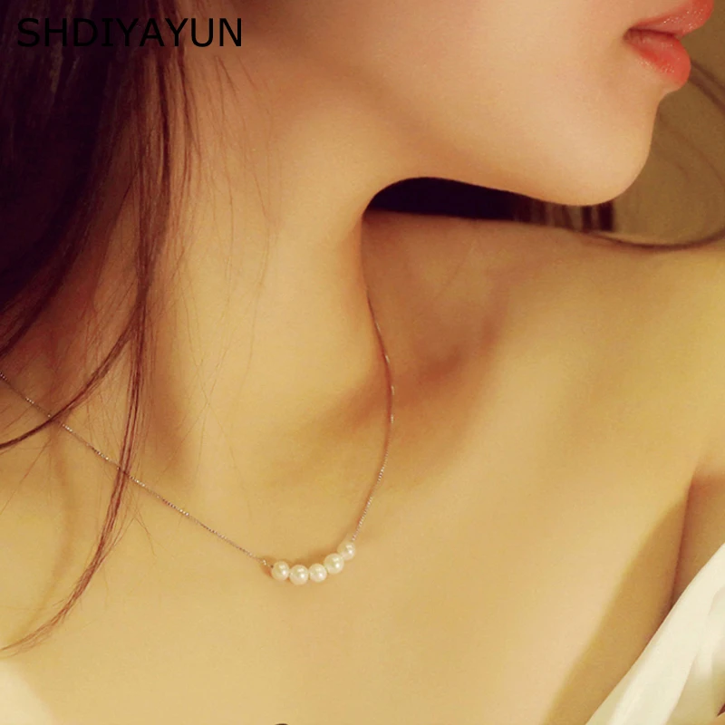 

SHDIYAYUN Fine Necklace Pearl Jewelry 925 Sterling Silver Jewelry Five Pearls Choker Charm For Women Natural Freshwater Pearl