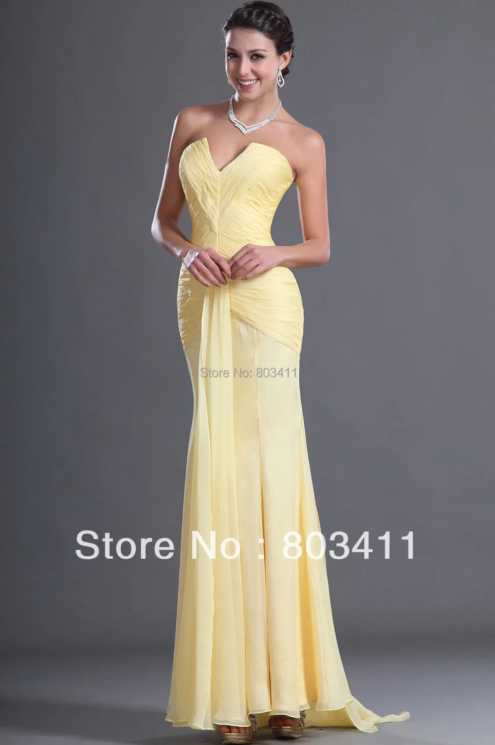 Strapless Notched Neck Pleated Chiffon Evening Dress Women\'s Formal Occasion Dress