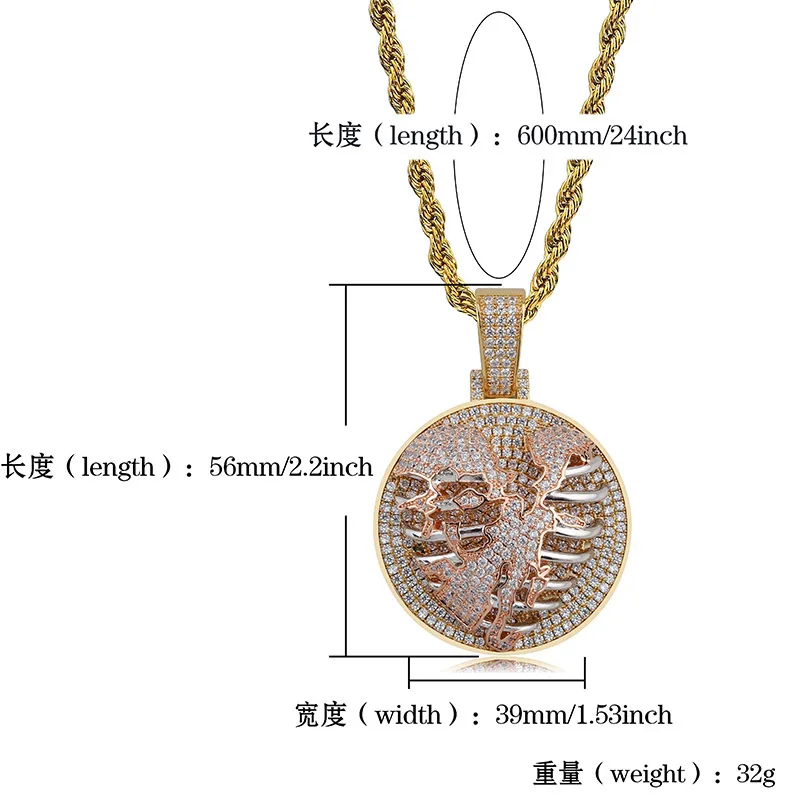 Hip Hop AAA CZ Zircon Paved Bling Iced Out Chest Heartbreakers Round pendants Necklace for Men Rapper Jewelry