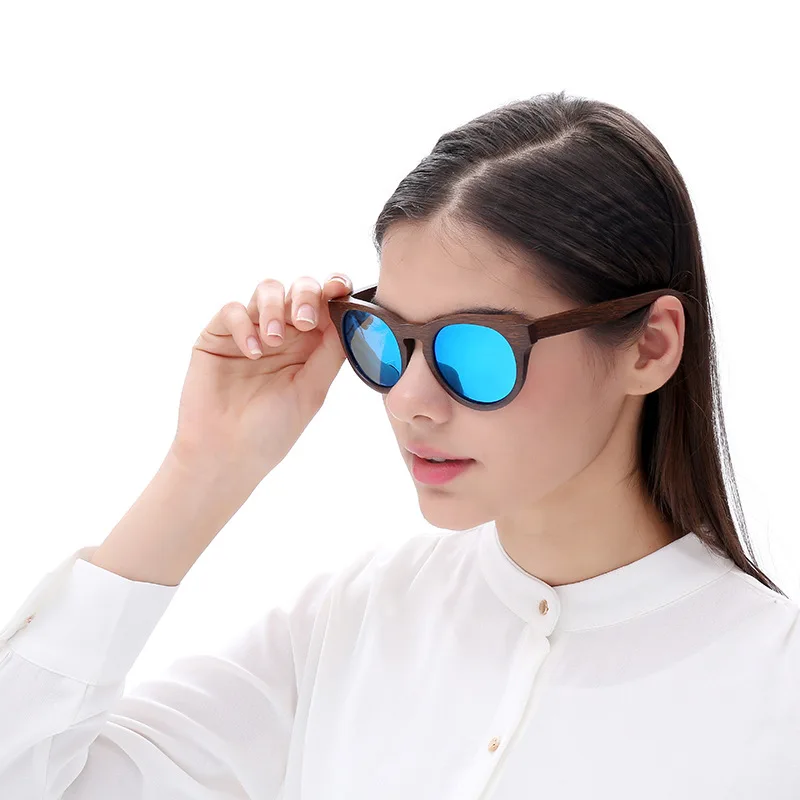 Retro Women Men Round Wood Bamboo Sunglasses Polarized Lens Clear Vision Come With Wooden Case Free Shipping